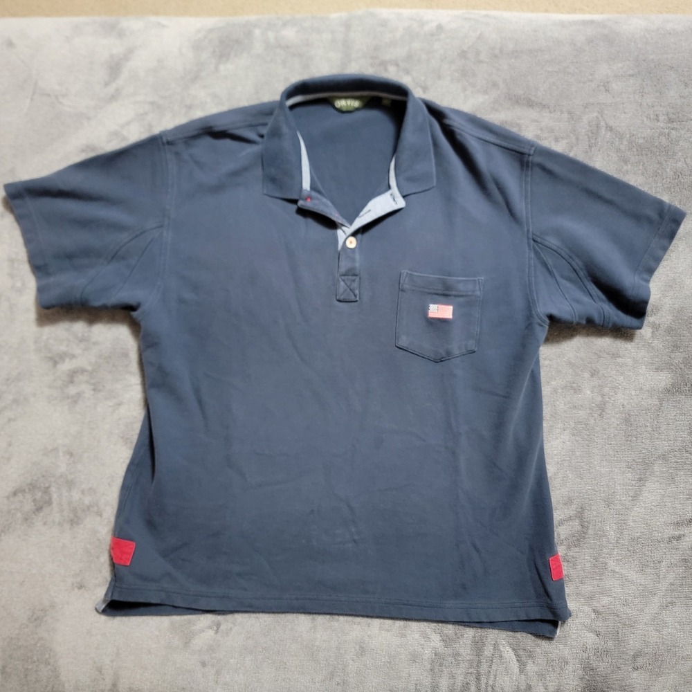 Orvis‎ Men's Navy Blue American Flag Embroidered Polo Shirt Size Large